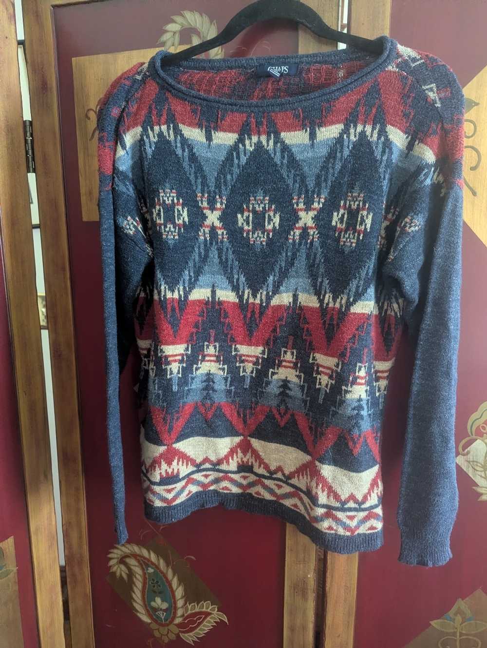 Chaps Women’s Aztec Southwestern Western Sweater Cotton Knit Medium Cowgirl